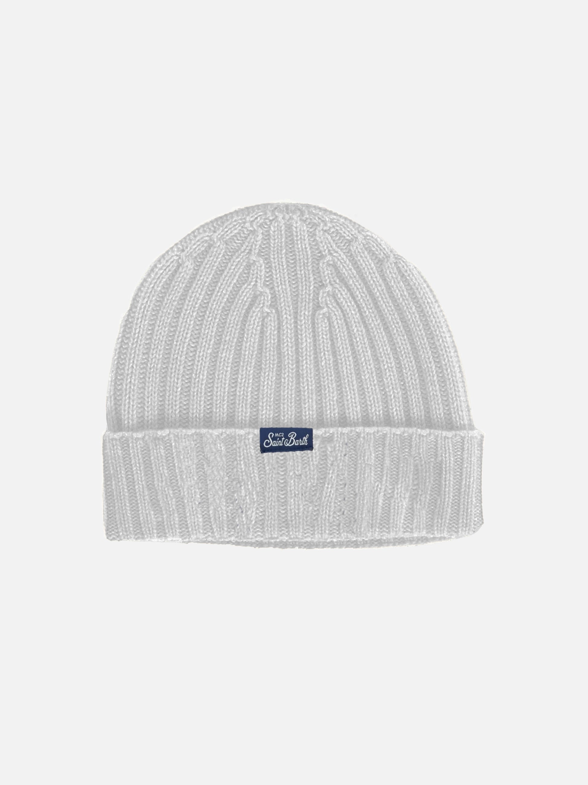 Light grey ribbed hat Wengen with Super G embroidery - MC2 Saint Barth