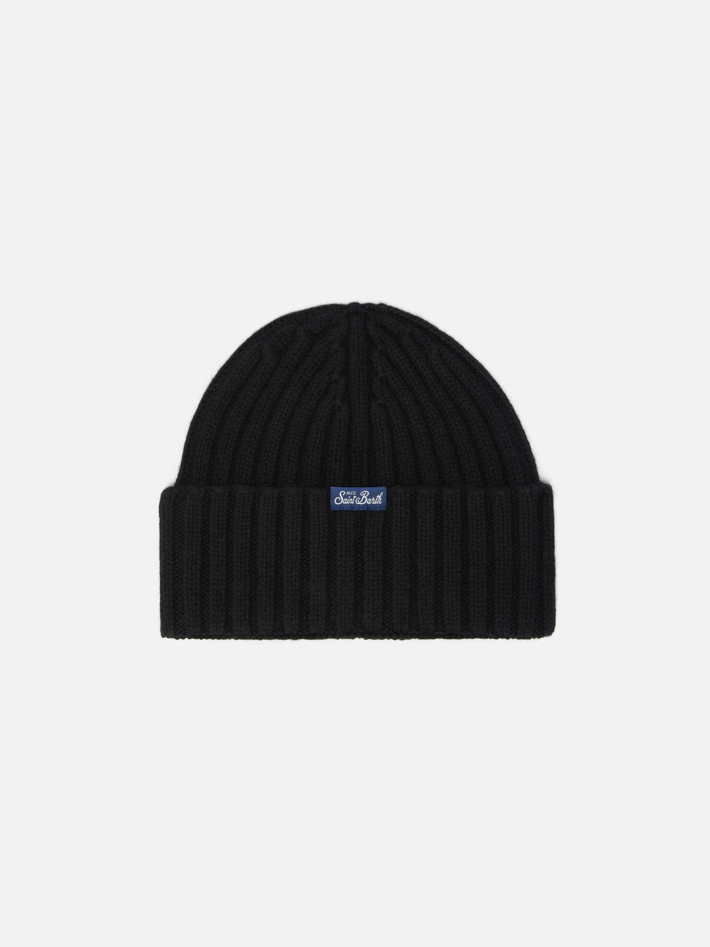 Wengen Jr beanie in cashmere blend in black with Piccola Peste embroidery
