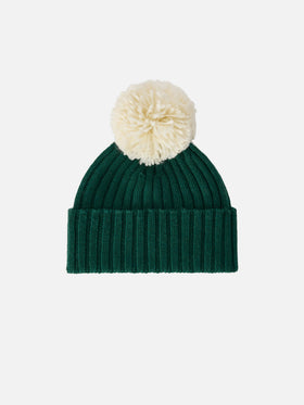 Green Wengen beanie with pompom and St. Barth embroidery