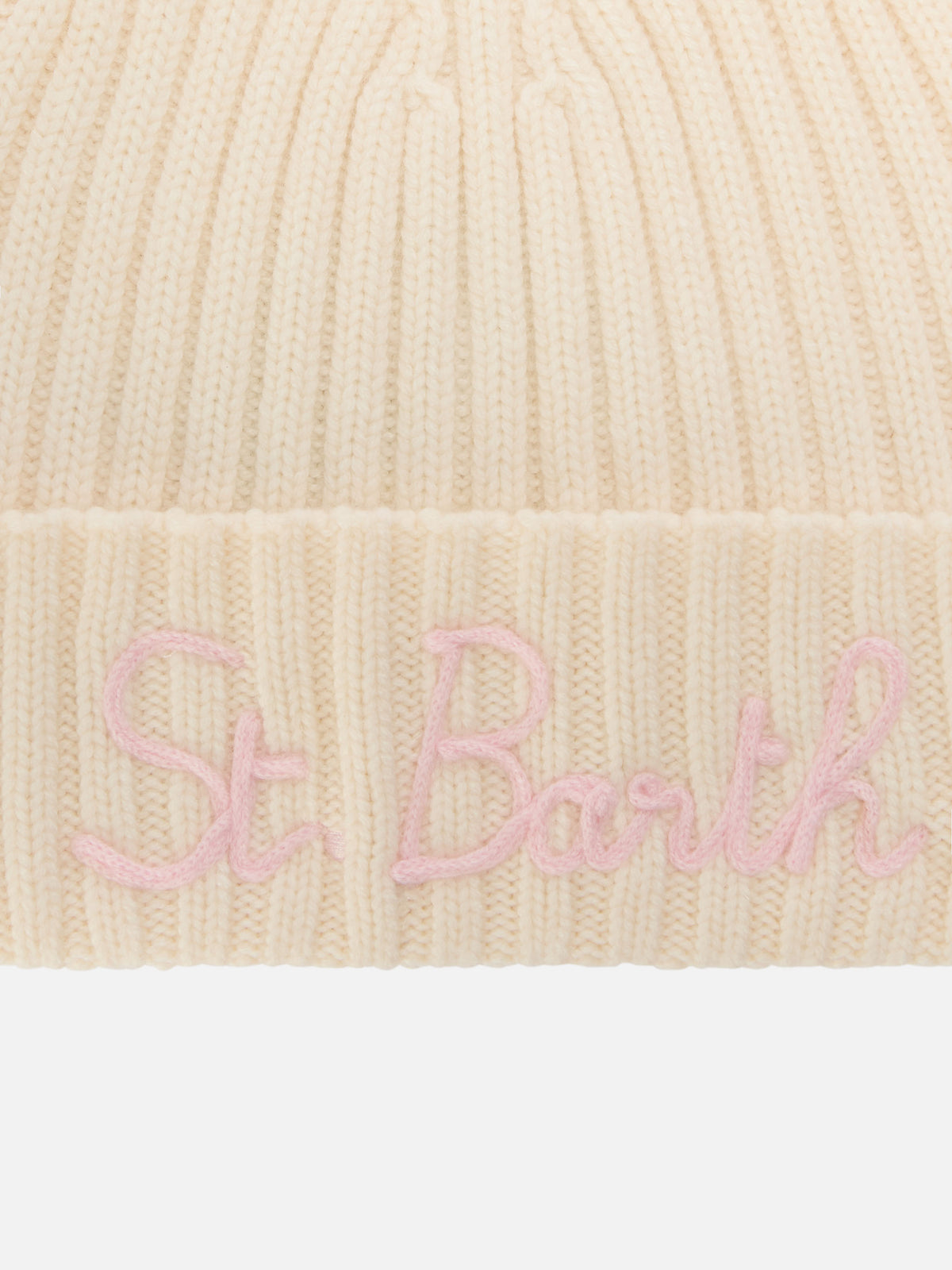 Off white Wengen beanie with pink St. Barth embroidery