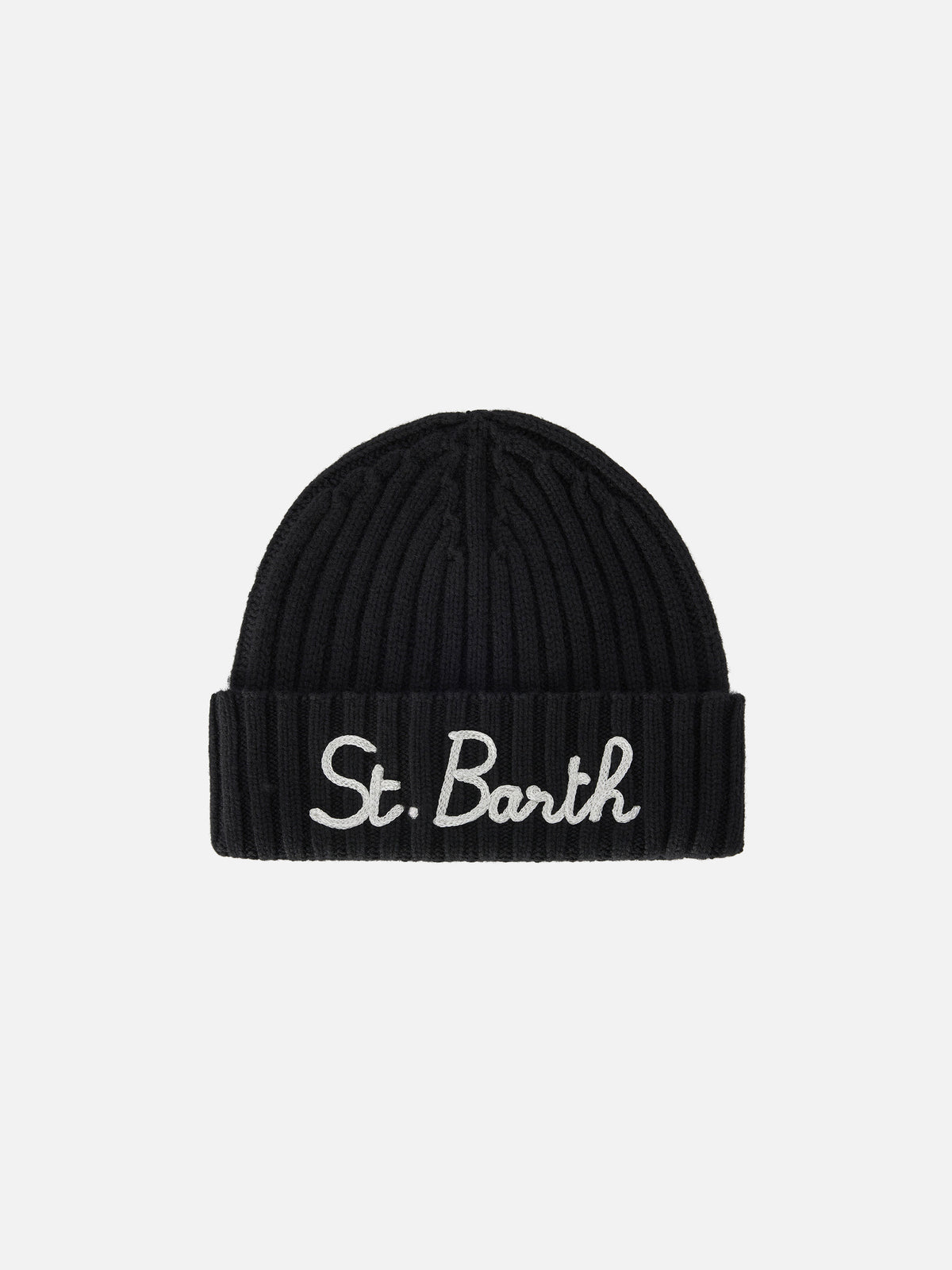 Bonnet Wengen noir avec broderie St. Barth 
