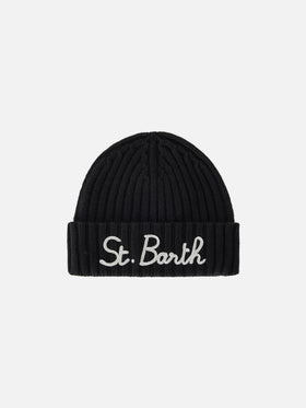 Bonnet Wengen noir avec broderie St. Barth 