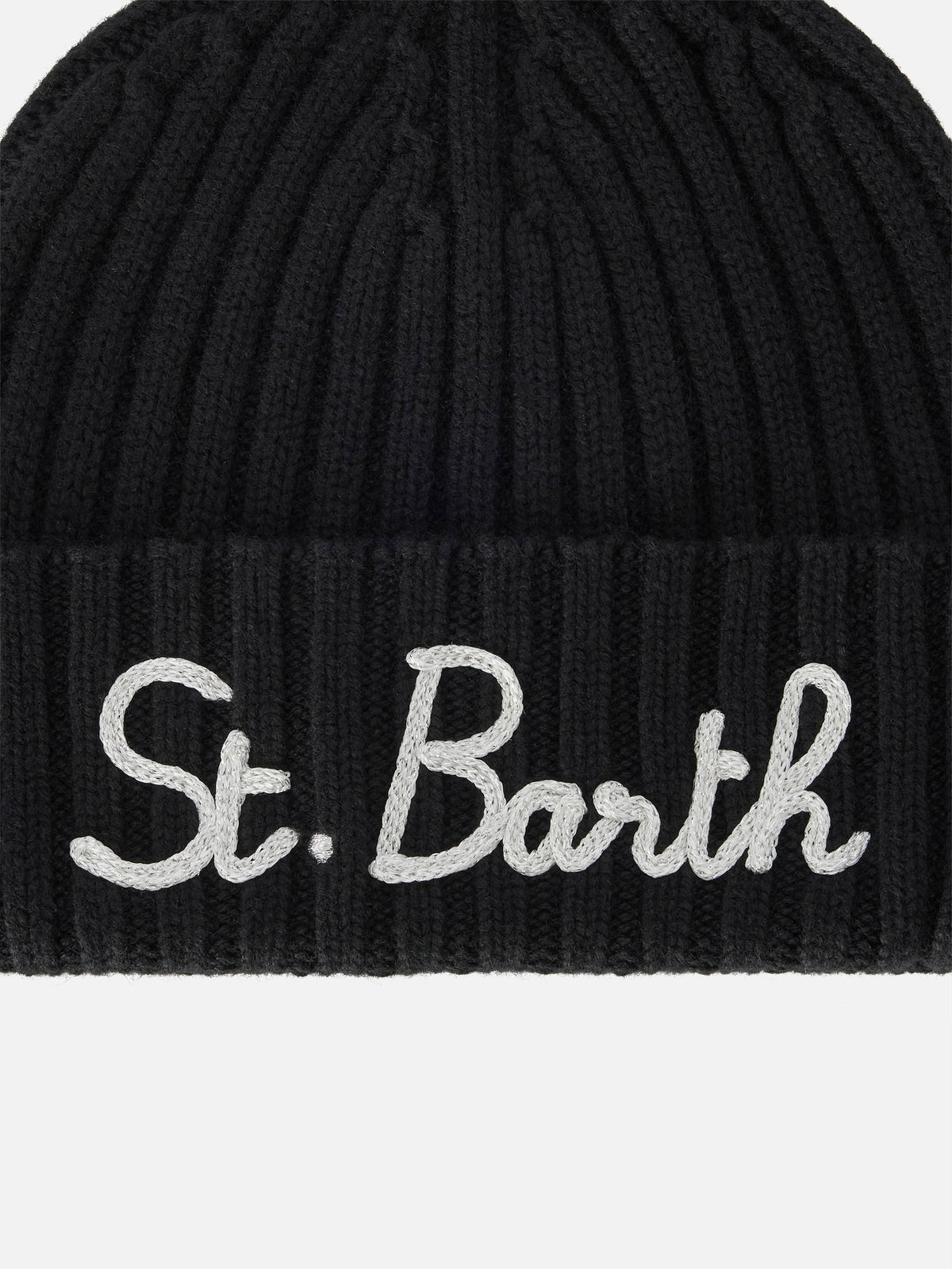 Bonnet Wengen noir avec broderie St. Barth 