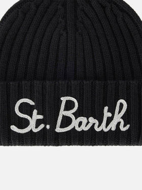 Bonnet Wengen noir avec broderie St. Barth 