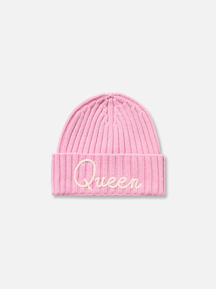 Woman pink ribbed hat Wengen with Queen embroidery - MC2 Saint Barth