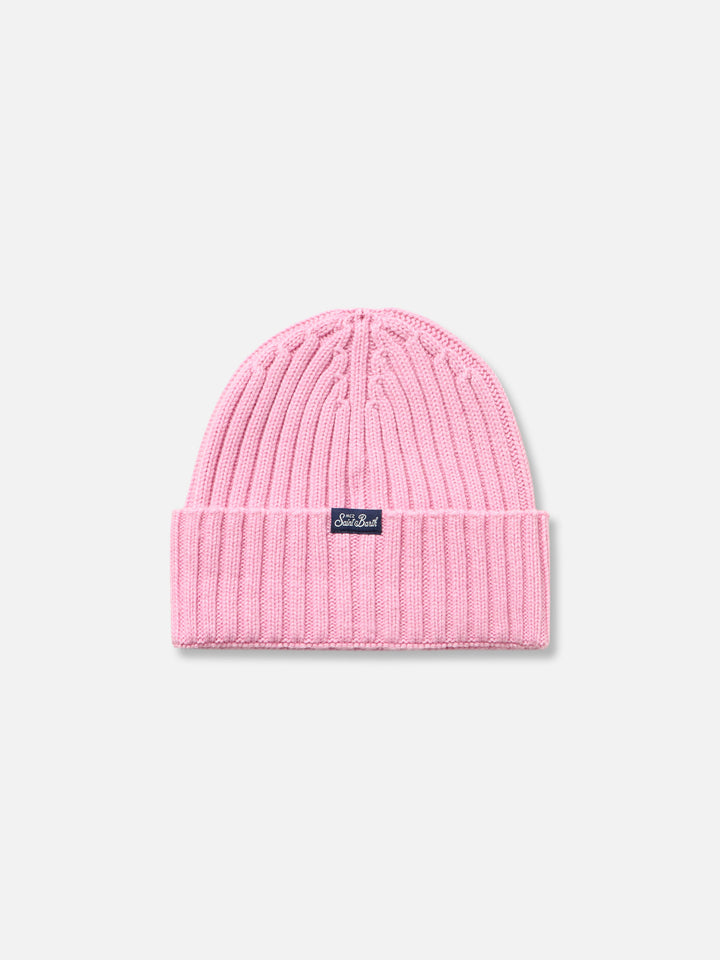 Woman pink ribbed hat Wengen with Queen embroidery - MC2 Saint Barth
