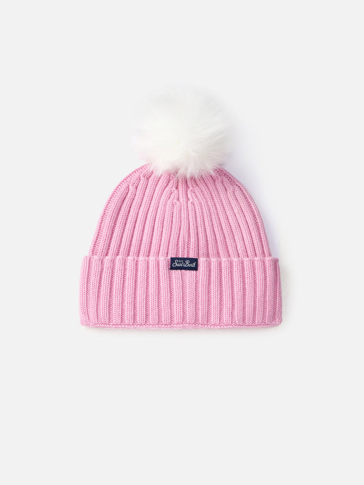 Woman pink ribbed hat Wengen with Cortina embroidery - MC2 Saint Barth