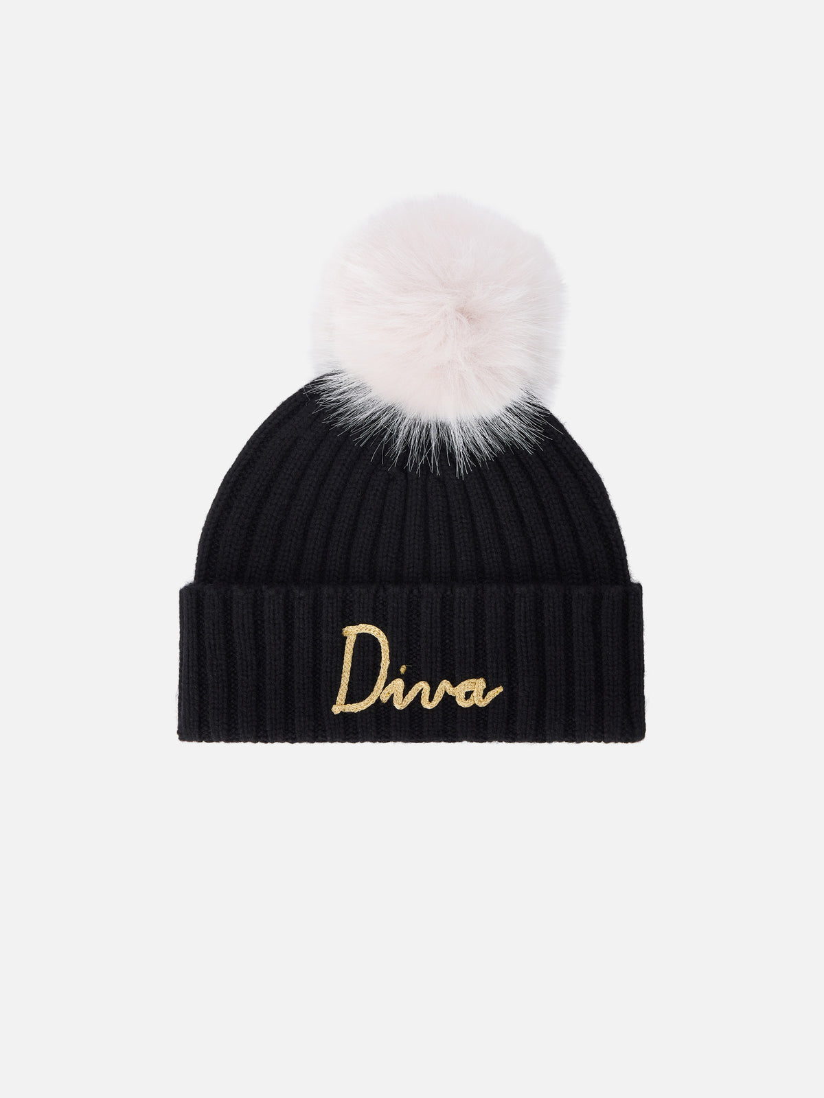 Gorro Wengen negro con pompón y bordado Diva 