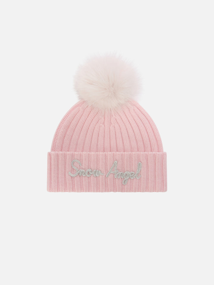 Gorro beanie Wengen rosa con pompón y bordado Snow Angel 