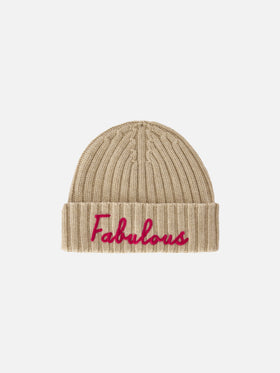 Gorro beanie Wengen beige con bordado Fabulous 