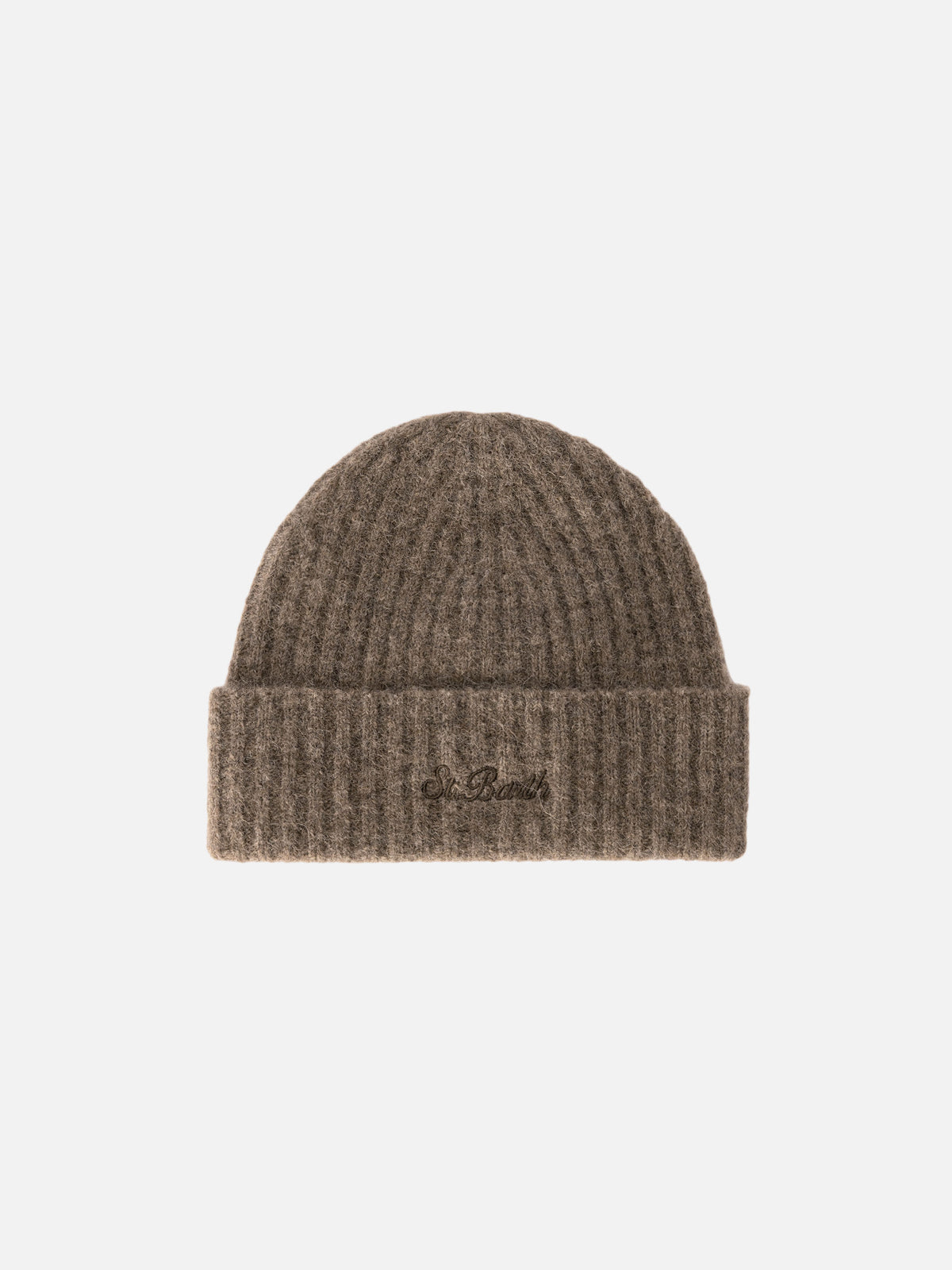 Berretto Wengen beige in misto alpaca con ricamo logo