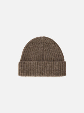 Berretto Wengen beige in misto alpaca con ricamo logo