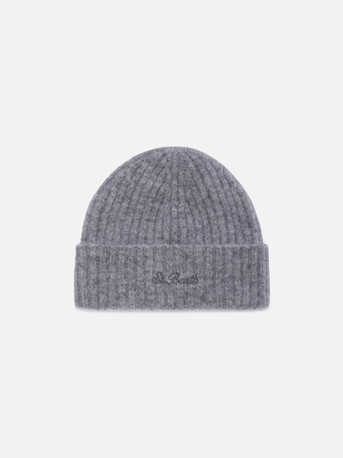Berretto Wengen grigio in misto alpaca con ricamo logo