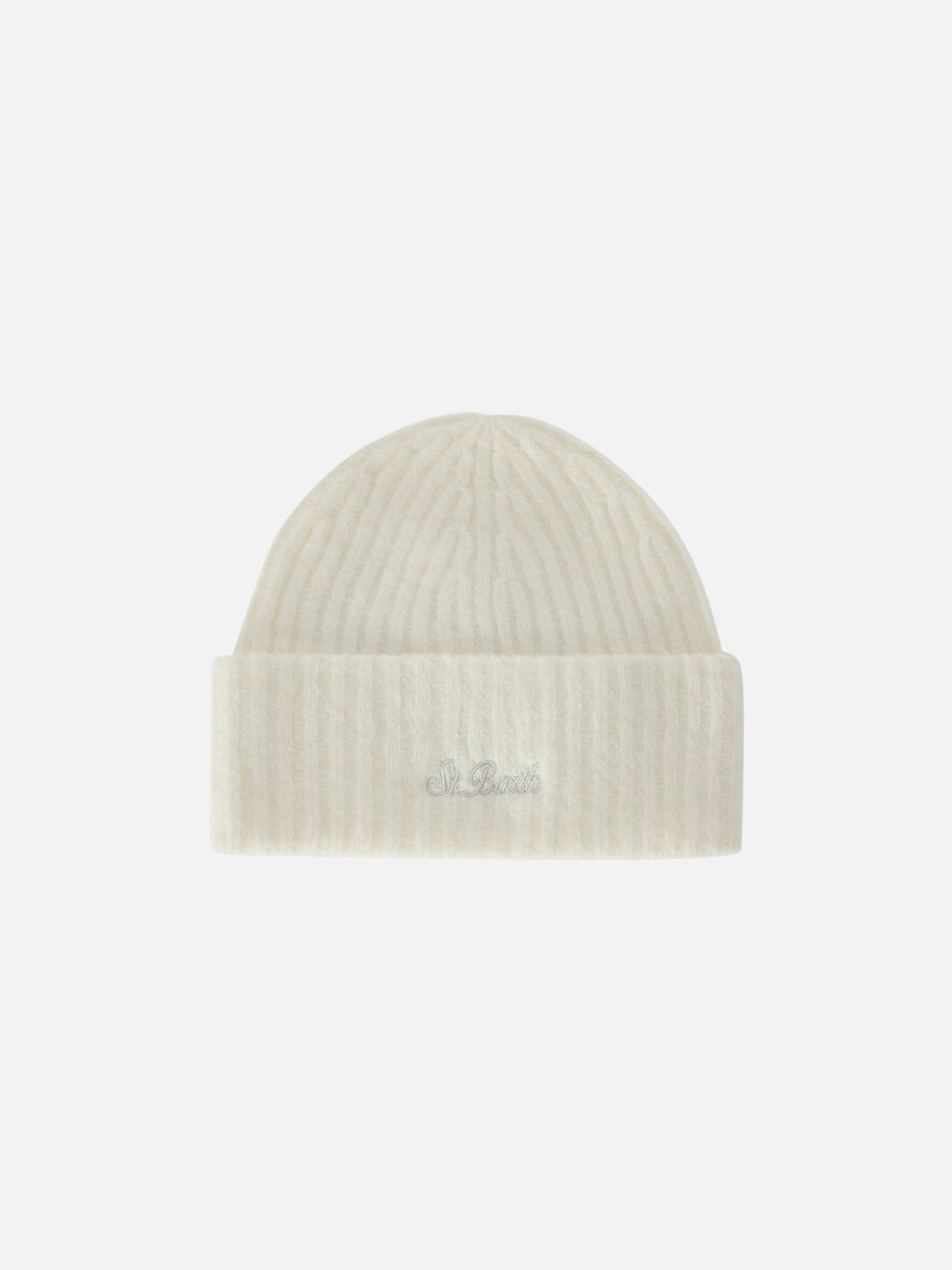 Gorro beanie Wengen color off white en mezcla de alpaca con bordado del logo 