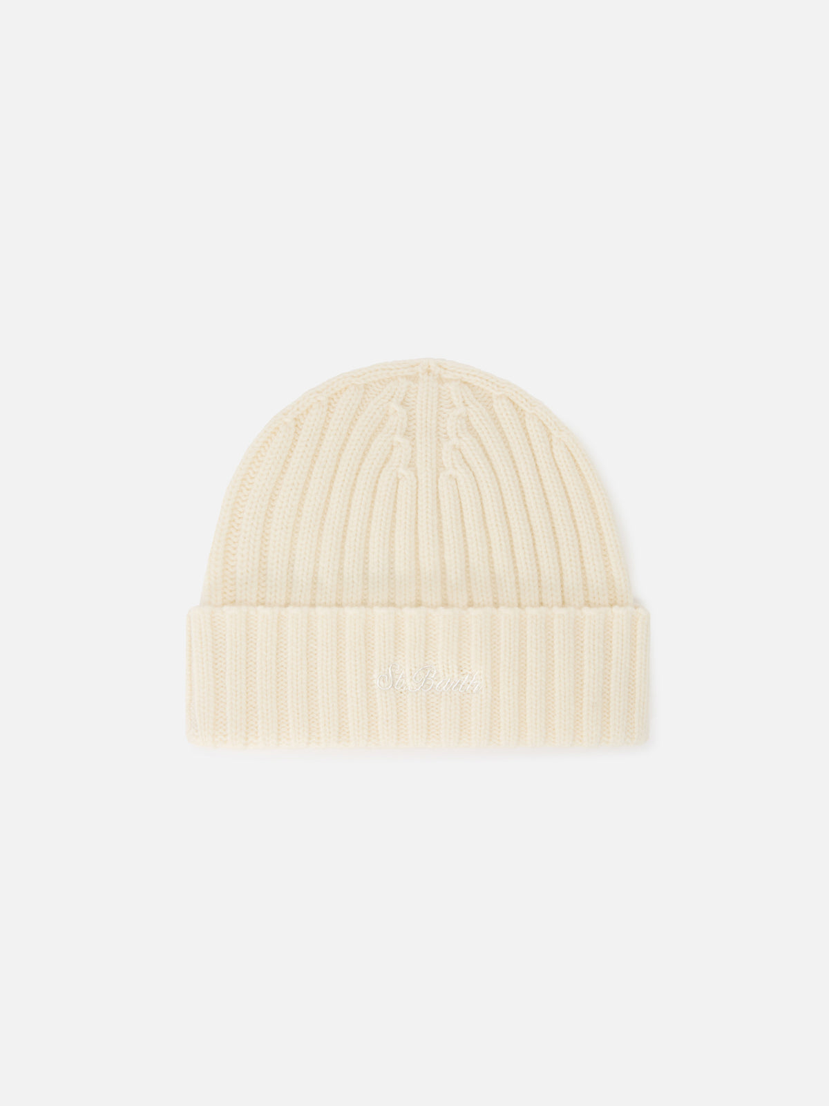 Bonnet en laine Wengen Off white avec logo brodé 