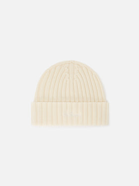 Bonnet en laine Wengen Off white avec logo brodé 