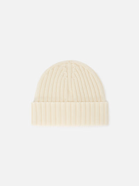 Bonnet en laine Wengen Off white avec logo brodé 