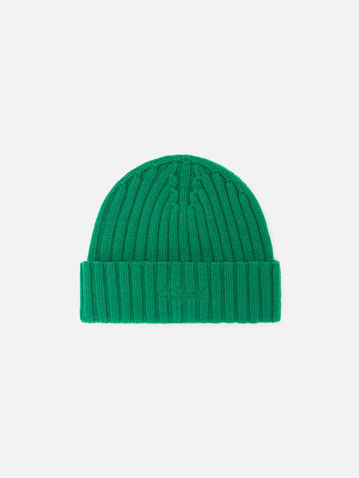 Berretto Wengen verde in lana con ricamo logo