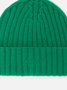 Berretto Wengen verde in lana con ricamo logo
