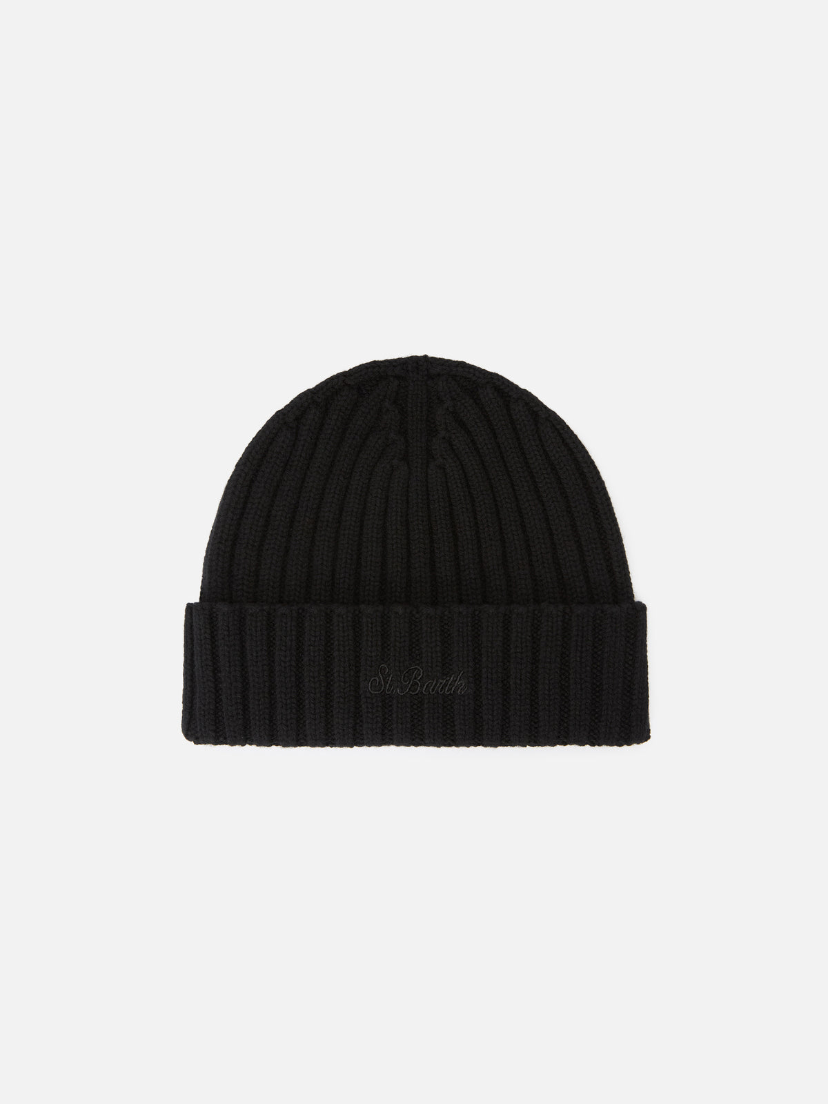 Gorro de lana Wengen negro con bordado del logo 