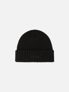 Gorro de lana Wengen negro con bordado del logo 