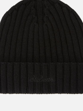 Gorro de lana Wengen negro con bordado del logo 