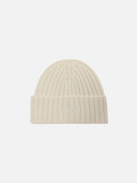 Gorro Wengen en blanco roto de 100% WOOL con bordado St. Barth 