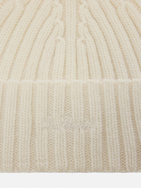 Gorro Wengen en blanco roto de 100% WOOL con bordado St. Barth 