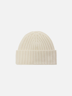 Gorro Wengen en blanco roto de 100% WOOL con bordado St. Barth 