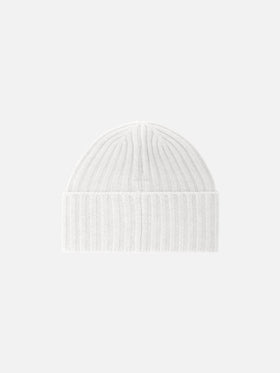 Wengen beanie in white cashmere with St. Barth embroidery on the turn-up