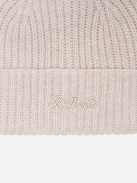 Beige Wengen Kaschmir-Mütze 