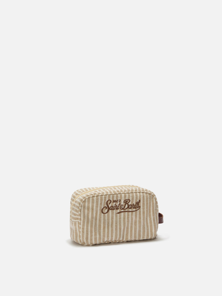 Westwood linen beauty bag with beige and white striped pattern