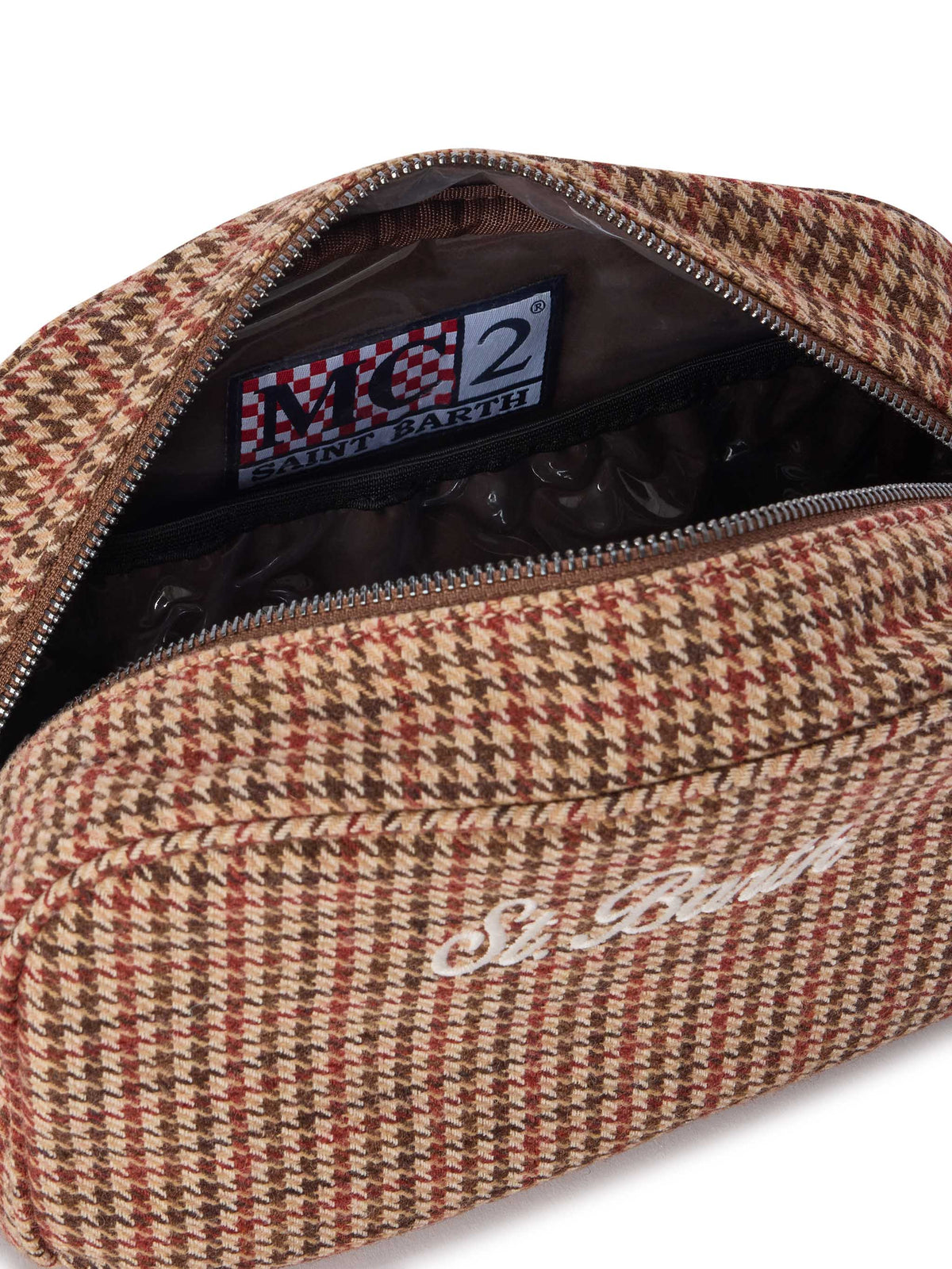 Beige Westwood Beauty Case aus Wollmischung mit Hahnentrittmuster 