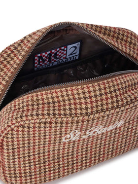 Beige Westwood Beauty Case aus Wollmischung mit Hahnentrittmuster 