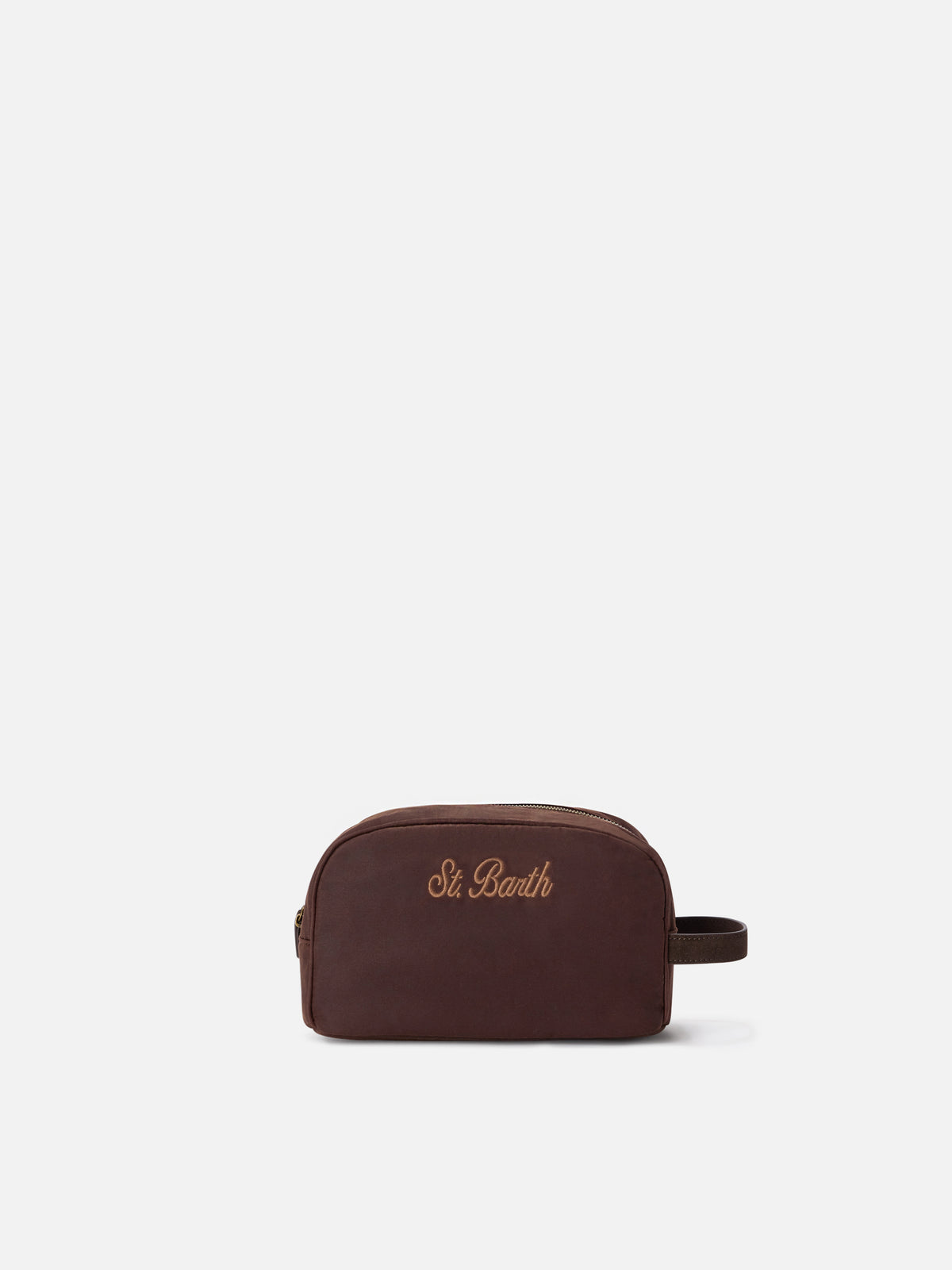 Beauty case Westwood marrone in tessuto cerato con ricamo logo