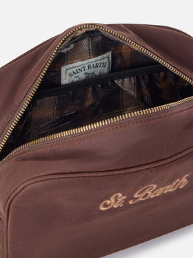 Beauty case Westwood marrone in tessuto cerato con ricamo logo