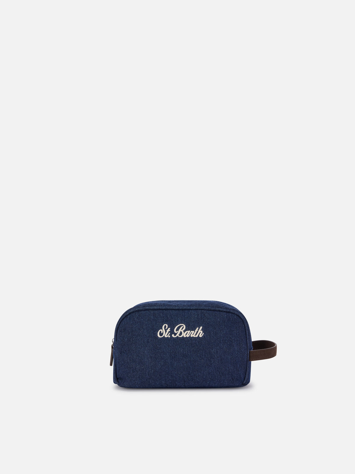 Blue Westwood denim beauty case with logo embroidery