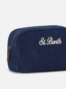 Blue Westwood denim beauty case with logo embroidery