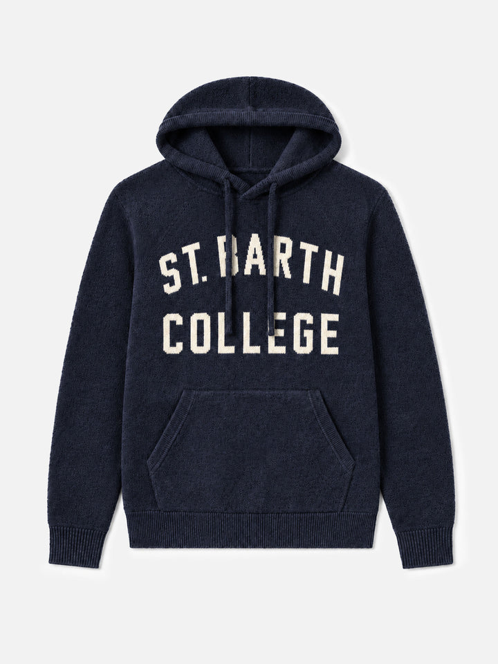 Felpa con cappuccio Wood blu navy con jacquard St. Barth College