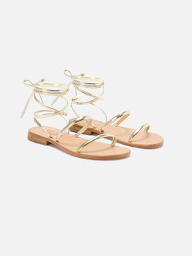 Tongs Essentials en cuir véritable laminé doré 
