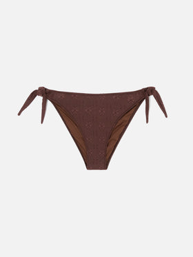 Yali classic bikini bottoms in brown sangallo fabric with daisy embroidery