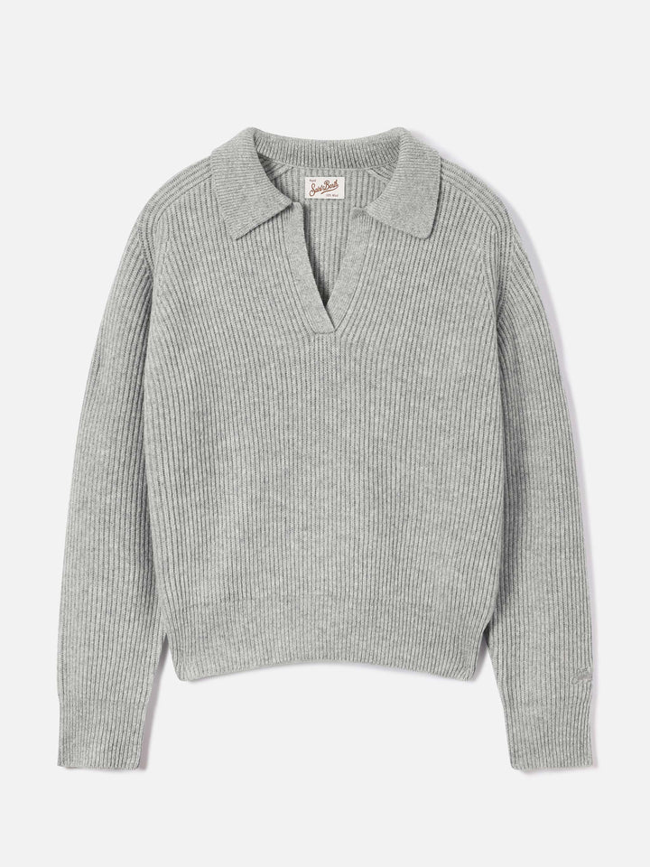 Pull en laine Grey Yaoni à col polo 
