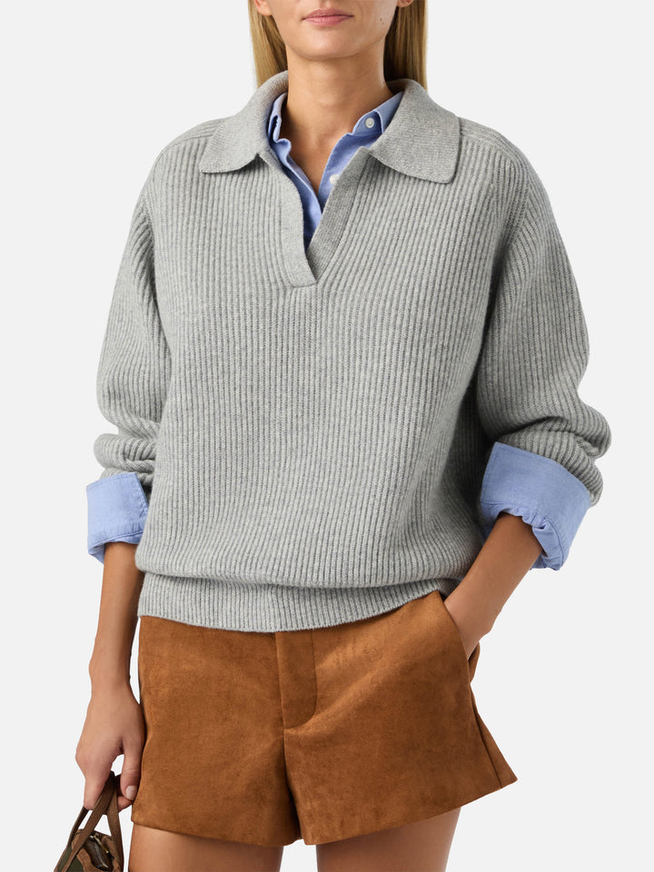 Pull en laine Grey Yaoni à col polo 
