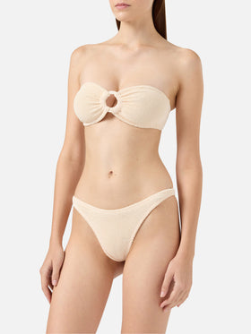 Bikini Yulia Naomi a fascia in tessuto crinkle beige