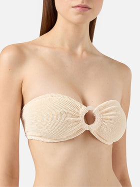 Bikini Yulia Naomi a fascia in tessuto crinkle beige