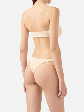 Bikini Yulia Naomi a fascia in tessuto crinkle beige