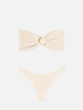 Bikini Yulia Naomi a fascia in tessuto crinkle beige