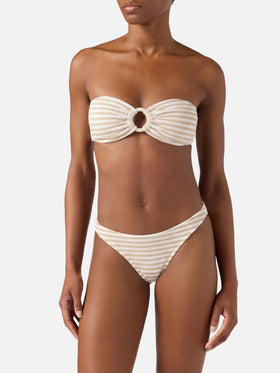 Naomi Crinkle Cheeky Badeslip mit Streifenmuster - Yulia Crinkle Bandeau Top mit Streifenmuster