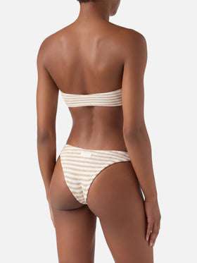 Yulia Elise bandeau crinkle bikini with regular swim briefs and striped print