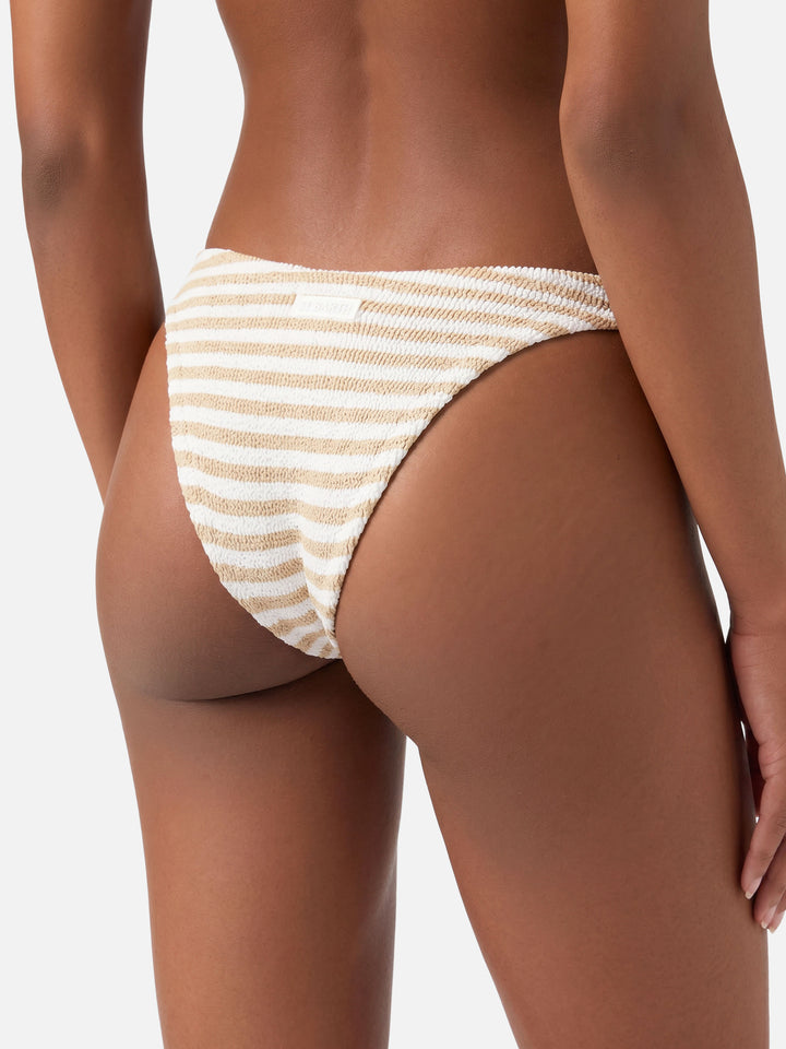 Slip mare Elise in crinkle con stampa a righe beige